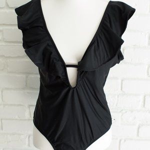 XL Ruffle Top, One Piece, Black Swimsuit